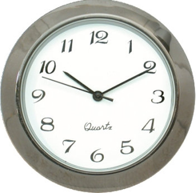 Mini Quartz Clock Fit-UP Movement Pewter Bezel with White Arabic Dial 1 716 diameter