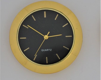 Mini Quartz Clock Fit-UP Movement  Gold Bezel with Black Dial and Gold Bar Indicators   1 7/16" diameter