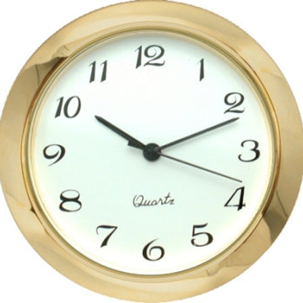 Mini Quartz Clock Fit-UP Movement  Brass Bezel with White Arabic Dial  1 7/16" diameter