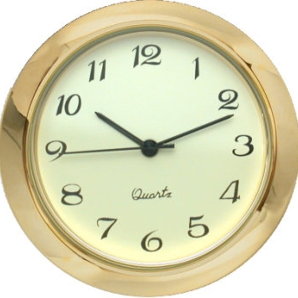 Mini Quartz Clock Fit-UP Movement  Brass Bezel with Ivory Arabic Dial  1 7/16" diameter