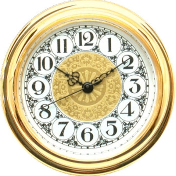 Mini Quartz Clock Fit-UP Movement  Gold Bezel with Fancy Arabic Dial  1 7/16" diameter