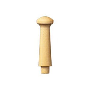 May include: A wooden knob with a rounded top and a cylindrical shaft. The knob is unfinished and has a natural wood color.