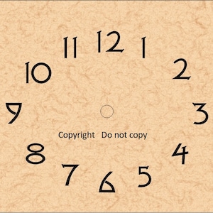 May include: A beige clock face with black numbers 1 through 12. The numbers 10, 11, and 12 are at the top of the clock face. The numbers 1, 2, and 3 are on the right side of the clock face. The numbers 4, 5, and 6 are on the bottom of the clock face. The numbers 7, 8, and 9 are on the left side of the clock face. The text "Copyright Do not copy" is printed below the clock face.