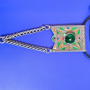 Morocco Maroc Antique Berber ,Enamel, Glass  Sterling silver pendant ,necklace Amulet Hirz
