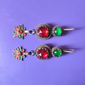 Antique berber silver earrings with glass beads ethnic tribal jewelry