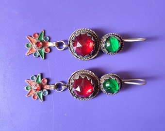 Antique berber silver earrings with glass beads ethnic tribal jewelry