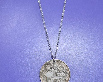 Morocco coin y#36.1 pendant necklace authentic old cherifien coin 1924 Morocco minted coin 1 franc