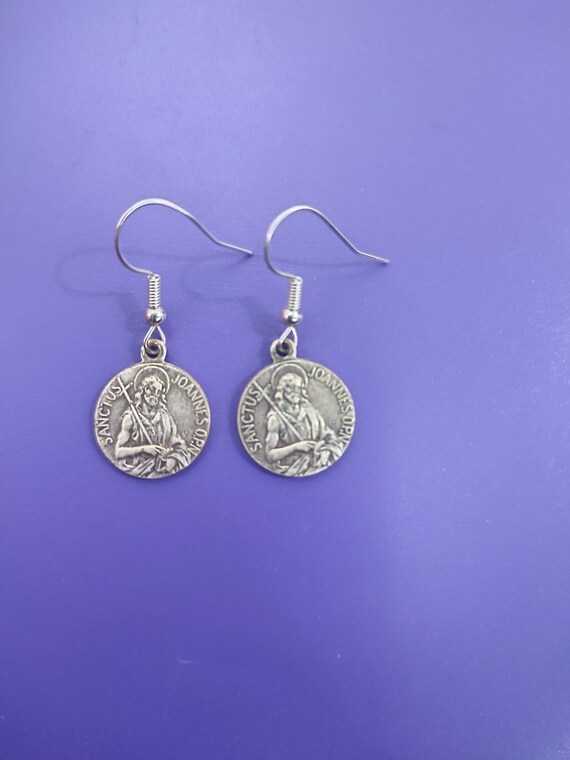 Vintage religious Catholic  medal earrings pendan… - image 3