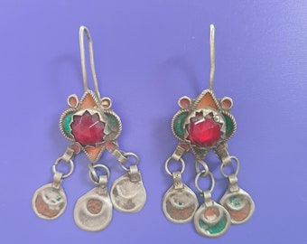 Maroc Morocco old berber silver earrings , ethnic tribal jewelry