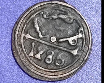 Morocco Maroc Marokko  bronze coin 4 Falus 1286AH Marrakesh mint star of david