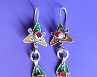 Morocco Maroc Antique sterling silver earrings enamel with glass beads ethnic tribal jewelery