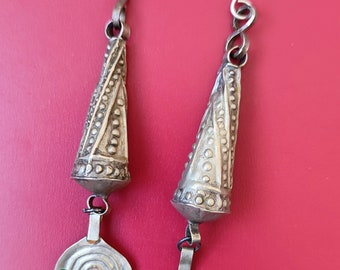 Christmas gift Antique berber silver earrings cones with dangless