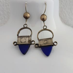 Morocco Tuareg Silver Ingall Cross,blue Glass Earrings