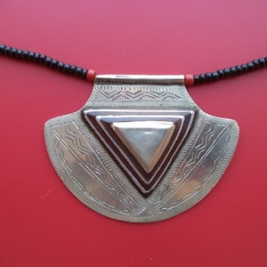 Tuareg silver amulet Berber silver pendants , necklace with Ebony wood inlay Ethnic jewelry. Women