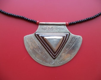 Tuareg silver amulet Berber silver pendants , necklace with Ebony wood inlay Ethnic jewelry. Women