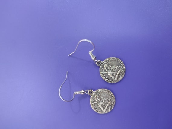 Vintage religious Catholic  medal earrings pendan… - image 1