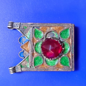 Morocco Marokko old silver,enamel glass berber hirz pendant