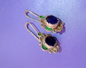 Marokko,Moroccan Antique  Silver earrings  Earrings enamels flower