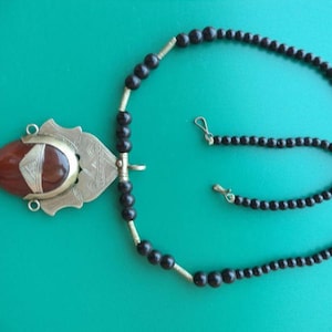 Morocco Maroc Tuareg silver Amulet with agate beads , ethnic tribal jewelry