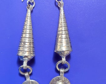Antique berber silver earrings cones with shiny glass beads