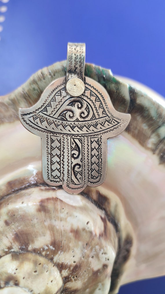 Morocco Maroc Marokko silver khamssa , Necklace Amulet Talisman Pendant,Khamssa antique tribal jewelry Christmas