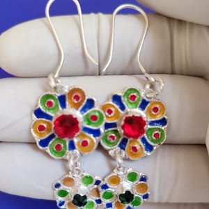 Morocco Marokko sterling silver earrings enamel with glass bead ethnic tribal Christmas gift jewelry
