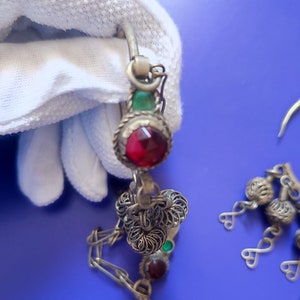 Vintage Antique berber silver earrings with glass red beads berber , ethnic tribal jewelry