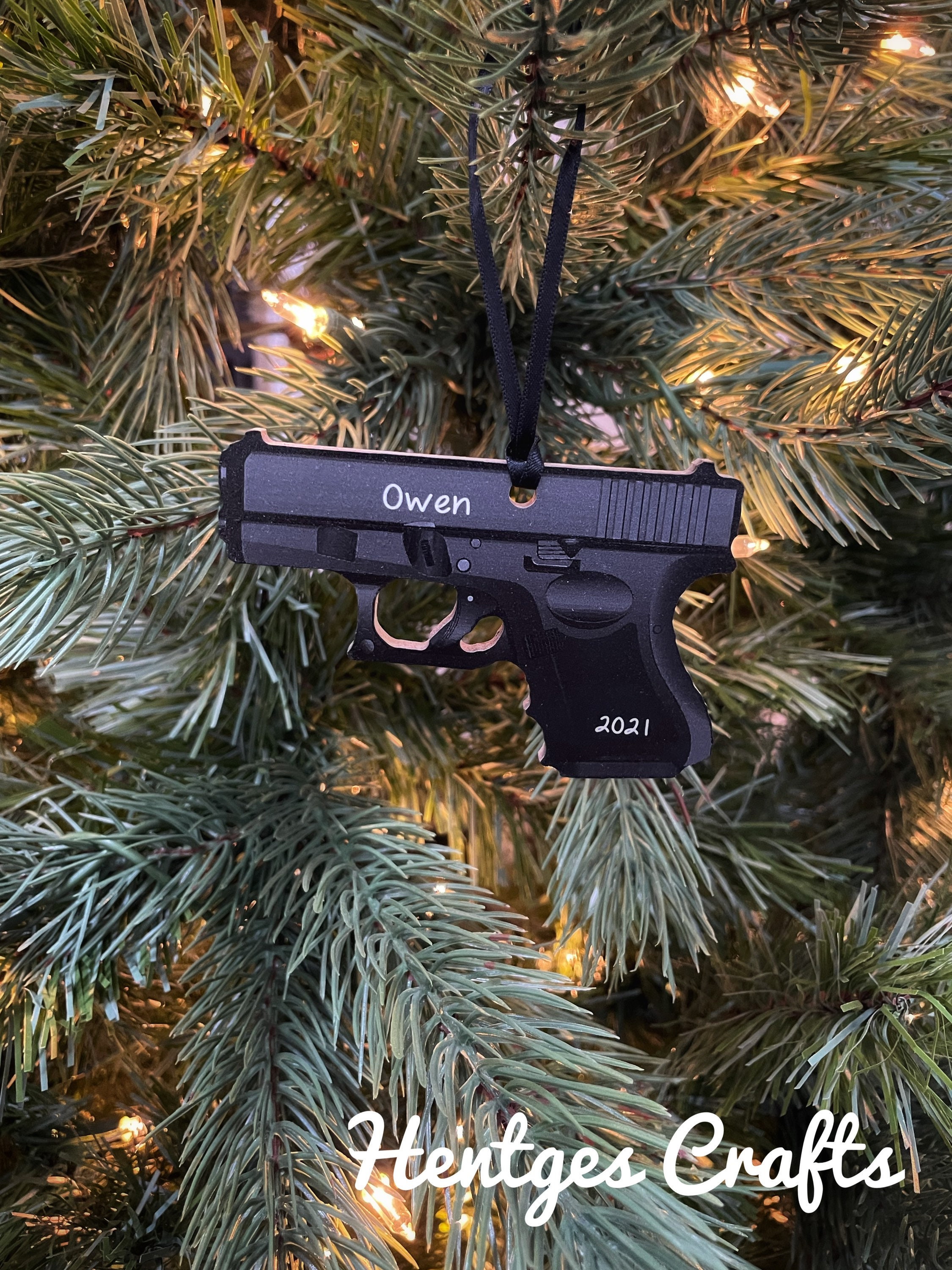 Handgun Christmas Ornament Wood 2D / Pistol / Gun / Firearm / Etsy
