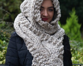 Ladies Shawl Wrap Warm Scarf Wool Blend Hooded Unique Long Sleeve Blanket