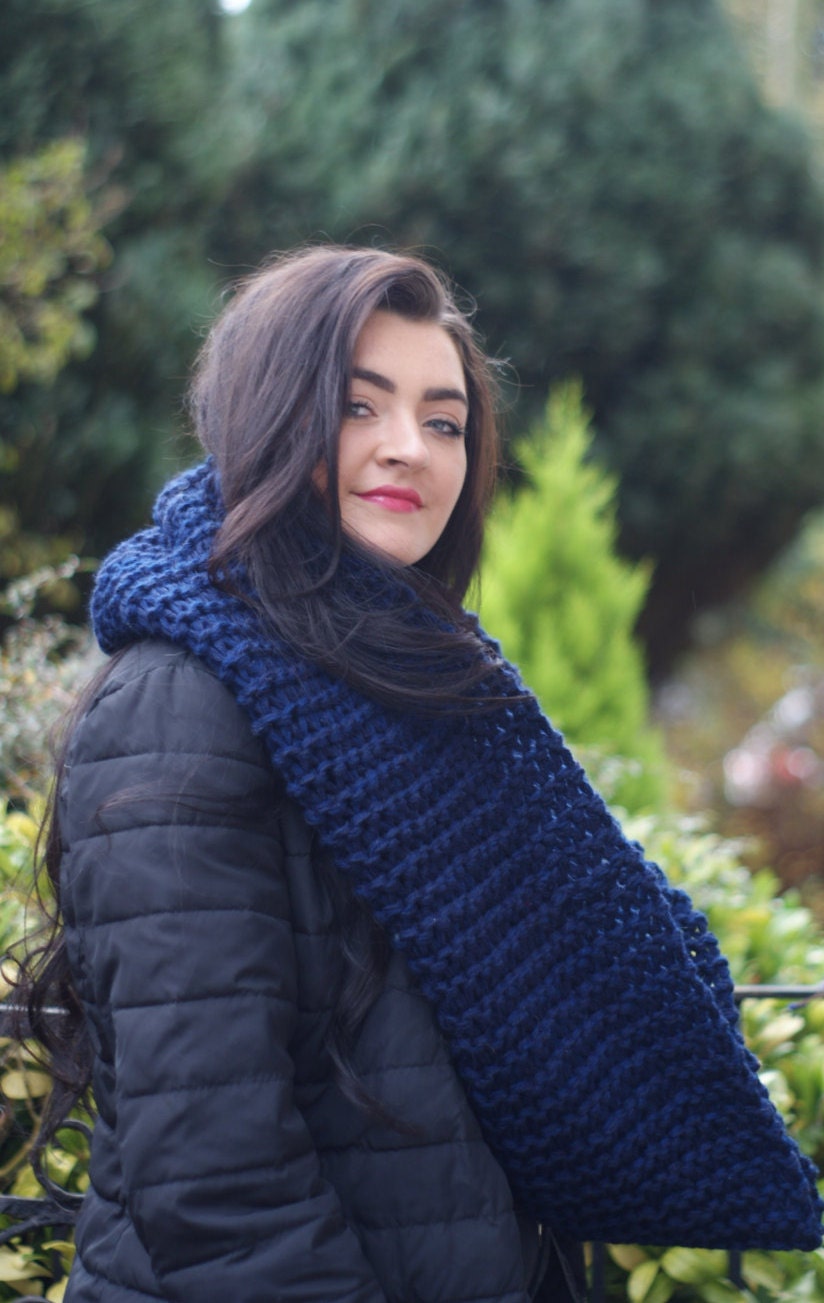 Navy Blue Long Scarfoutlander Cowl Navy Blue Lnfinity - Etsy