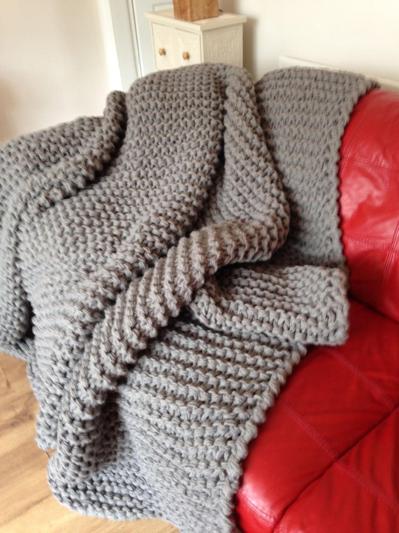 Chunky Knit Blanket, Huge Knit Blanket, Hand Knit Afghan, Giant Yarn