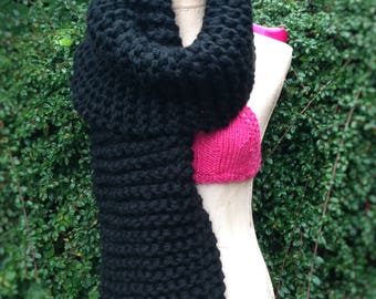 Black Scarf, Women Scarf, Chunky Knit Scarf, Scarf Teen, Outlander Scarf, Chunky, Hand Knitted Long scarf, Long black Scarf, Gift for Her