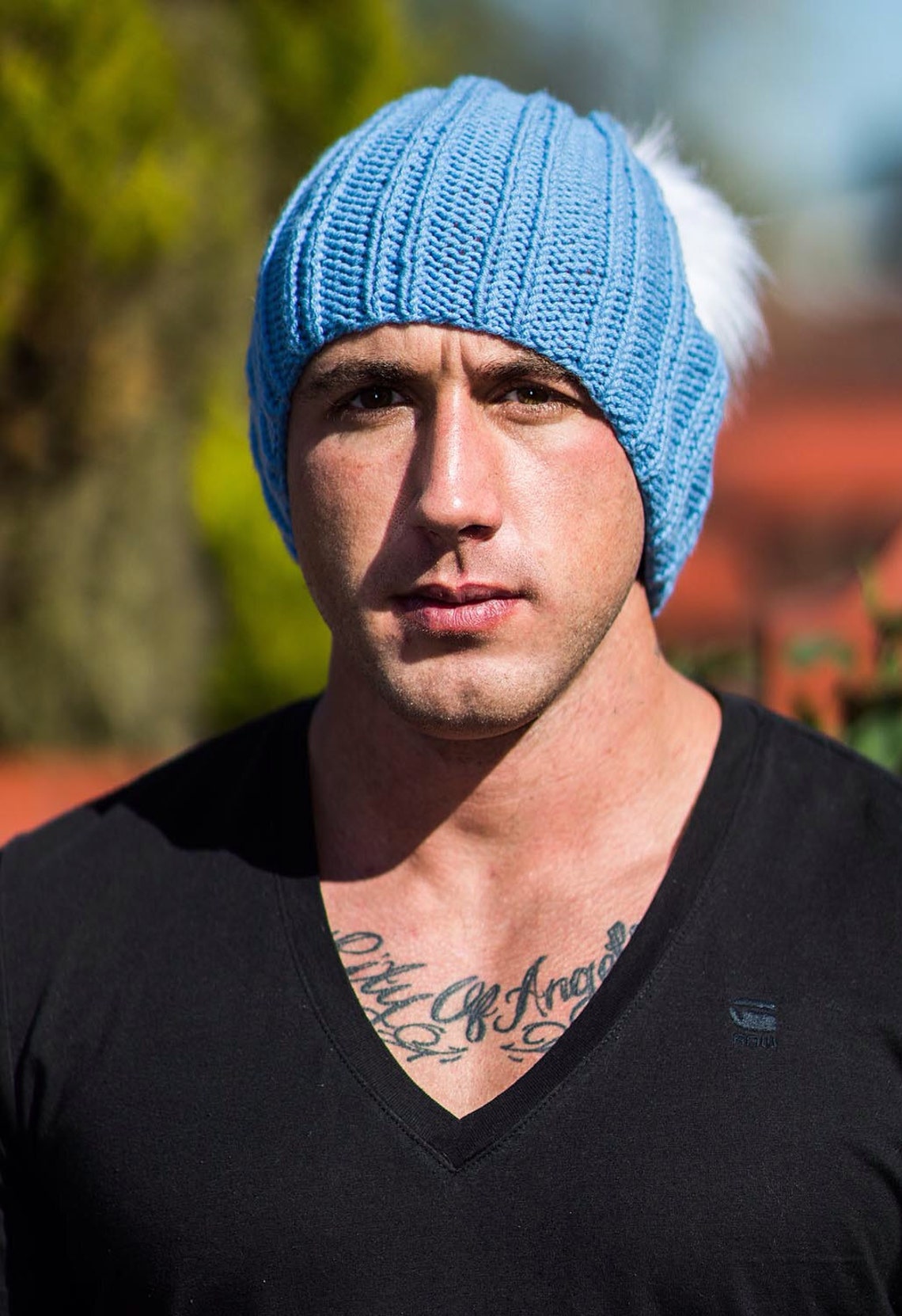 Hat, Men, Cashmere, Cap, Hand Knitted, Blue, Italian Cashmere, Knit Man
