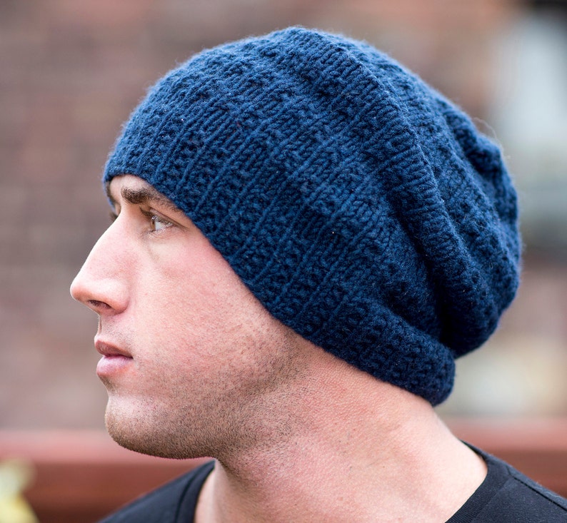 Men Cashmere Hat Navy Hat Long Mens Hat Slouchy Men Blue Etsy