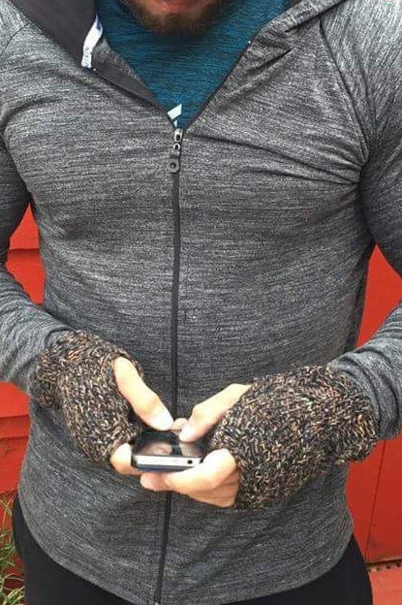 Fingerless Gloves, Cashmere, Mens, Filatura Di Crosa Cashmere, Black, Brown Tweed, Hand Knit