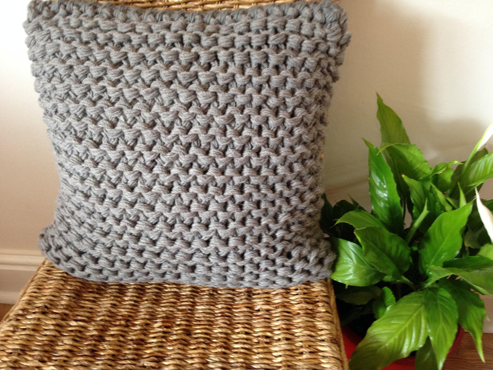 Huge Knit Cushion Grey Chunky Knit Chunky Yarn Etsy