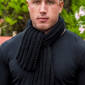 Men Scarf Cashmere, Black, Italian Cashmere, Black men's Scarf, Classic Knit, Gift for Him, Hand Knitted Scarf, winter Scarf, 100% Cashmere. image 1