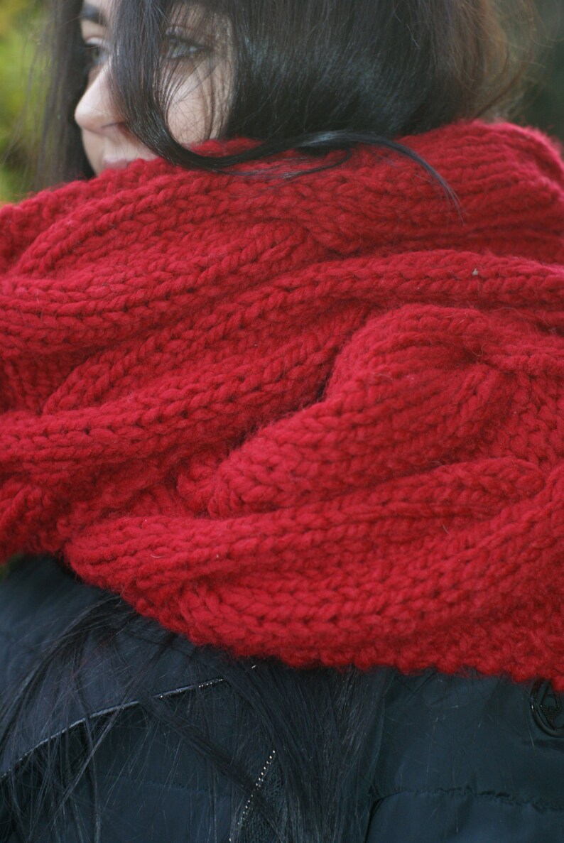 Scarf Womens, Red Scarf, Red Cables, Chunky Scarf, Long Scarf, Gift for Her, Hand Knitted