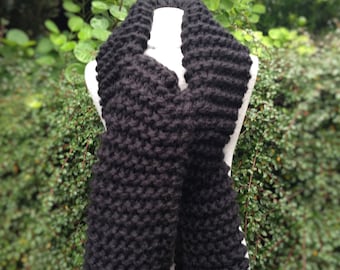 Men Scarf, Chunky Knit Scarf, Black knit Scarf, Chunky Yarn, Hand Knitted, Custom colours, Statement Piece, Long black Scarf, Gift for Him