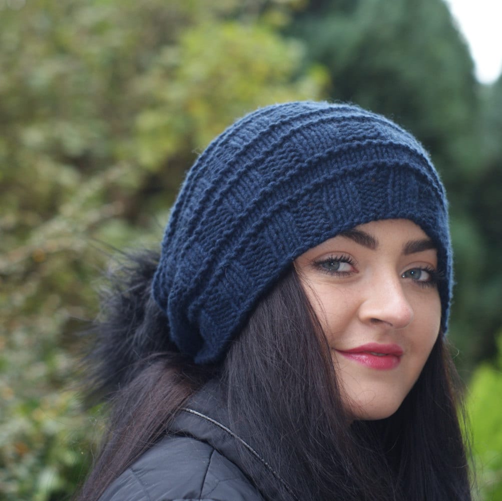 Women's Cashmere Hat Navy Long Hat Blue Slouchy Etsy UK