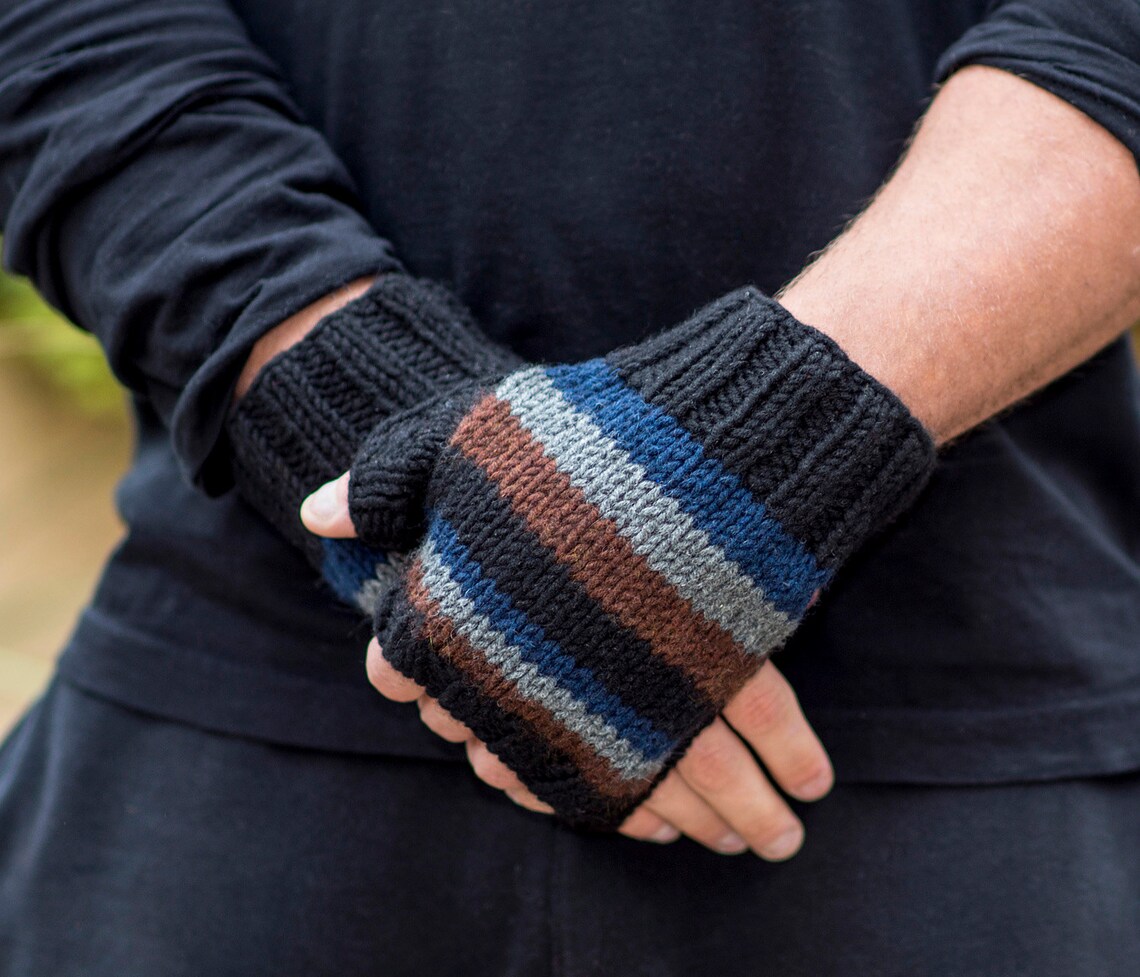 Men Fingerless Gloves Cashmere Black Navy Grey Brown Etsy