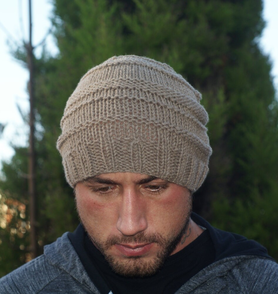 Hat Men Cashmere, Beige, Classic Beanie, Men's Cashmere Hat, Soft, Gift for Him, Hand Knit, Winter Hat, Lambswool Hat, Italian Cashmere