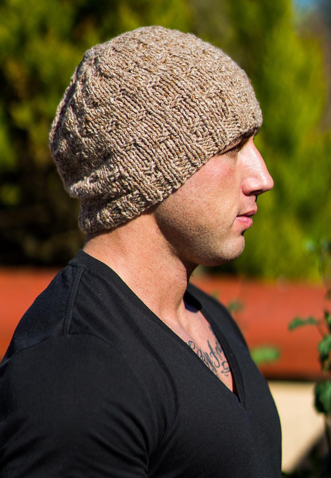 Men Cashmere Hat, Beige Cashmere Hat, Tweed, Classic Beanie, Men's