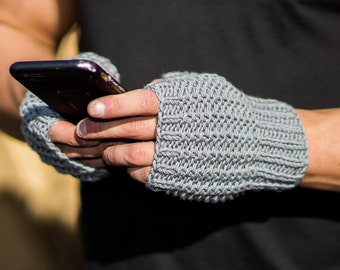 Men Gloves Grey, Men Finger less gloves, Merino Gloves,  Man Gloves, Hand Knit Gloves,  Grey Gloves,  Light grey gloves, , Gift for Him.