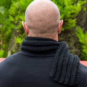 Men Scarf Cashmere, Black, Italian Cashmere, Black men's Scarf, Classic Knit, Gift for Him, Hand Knitted Scarf, winter Scarf, 100% Cashmere. image 5