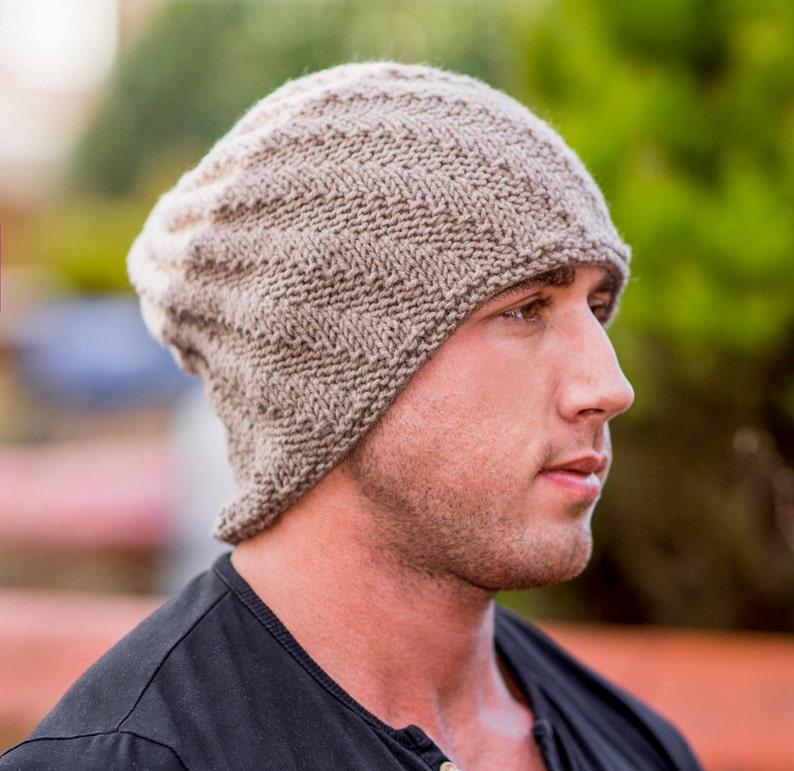 Men Hat Beige Men Cashmere Hat Slouchy Long Beanie Hand Etsy