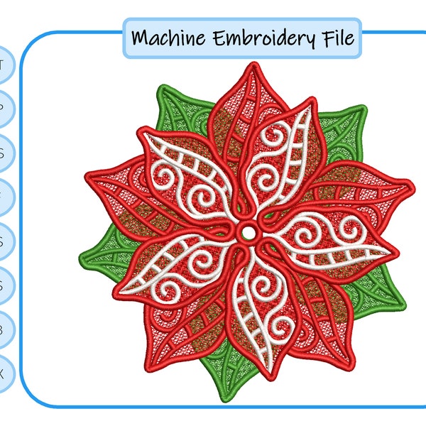 Poinsettia Free Standing Lace Embroidery Design Download