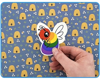 Rainbow Bee Sticker - LGBT Gay Pride Bee on Matte Vinyl