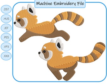 Red Panda Running Set of 2 Digital Embroidery Design Download
