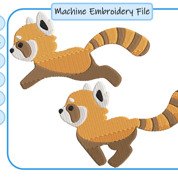 Red Panda Running Set of 2 Digital Embroidery Design Download